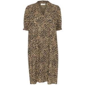 Kaffe, Kleedjes, Dames, Beige, S, Korte mouw dierenprint jurk