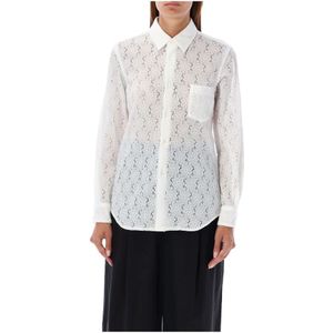 Comme des Garçons, Blouses & Shirts, Dames, Wit, M, Nylon, Off-white Doorschijnende Kant Knoopshirt