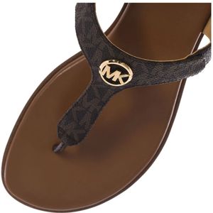 Michael Kors, Schoenen, Dames, Bruin, 38 1/2 EU, Leer, Platte sandalen