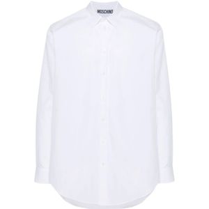 Moschino, Overhemden, Heren, Wit, L, Katoen, Witte Katoenen Poplin Overhemd met Geborduurd Logo