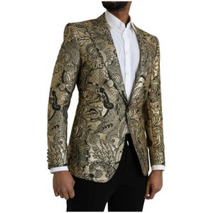 Dolce & Gabbana, Jassen, Heren, Veelkleurig, M, Polyester, Gouden Jacquard Blazer Slim Fit