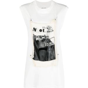 Maison Margiela, Mouwloos T-shirt met grafische applicatie Wit, Dames, Maat:XS