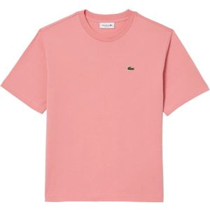 Lacoste, Tops, Dames, Roze, M, Katoen, Roze T-shirt met Geribbelde Kraag