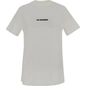 Jil Sander, Tops, Dames, Wit, L, Katoen, Katoenen Logo T-Shirt