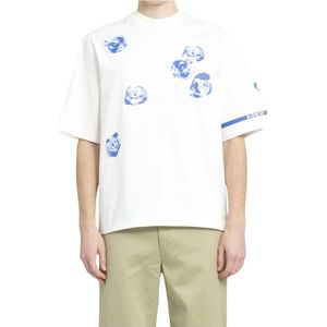 Burberry, Tops, Heren, Veelkleurig, L, Katoen, Heren Witte Roos Grafische Print T-Shirt