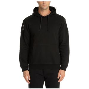 Emporio Armani Ea7, Sweatshirts & Hoodies, Heren, Zwart, S, Katoen, Trekkoord Effen Logo Zak Hoodie