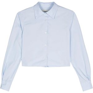 Officine Générale, Blouses & Shirts, Dames, Blauw, L, Katoen, Blauwe Katoenen Poplin Overhemd