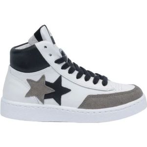 2Star, Schoenen, Dames, Wit, 37 EU, Suède, Witte en Zwarte Star High Sneakers