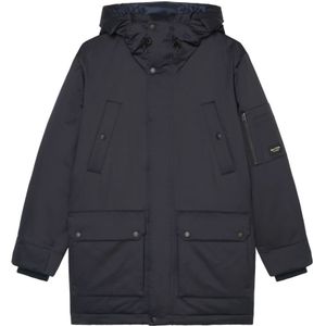 Marc O'Polo, Mantels, Heren, Blauw, L, Katoen, Puffer parka met capuchon