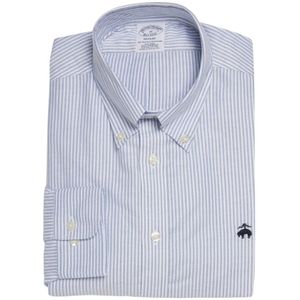 Brooks Brothers, Regent Regelijke FIT Nionurs Sport Shirt, Oxford Stretch, knoop-down kraag Blauw, Heren, Maat:S