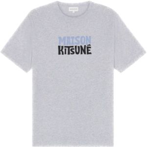 Maison Kitsuné, Surf Club Logo T-shirt Grijs Korte Mouw Grijs, Heren, Maat:M