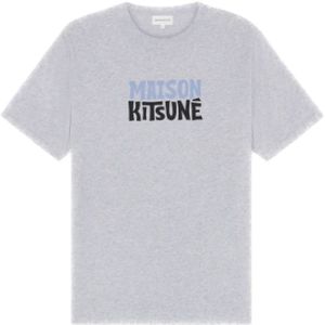 Maison Kitsuné, Tops, Heren, Grijs, S, Surf Club Logo T-shirt Grijs Korte Mouw