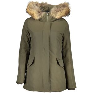 Woolrich, Jassen, Dames, Groen, L, Groene Hooded Jas met Afneembare Bont