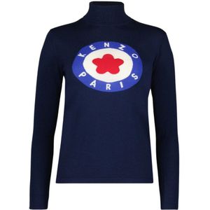 Kenzo, Truien, Dames, Blauw, S, Wol, Wollen Coltrui Sweater Logo