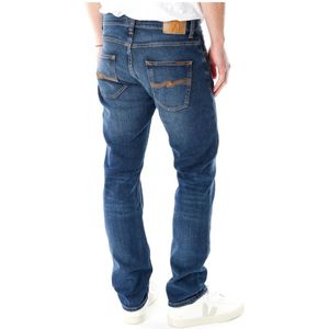 Nudie Jeans, Jeans, Heren, Blauw, W33 L32, Denim, Slim Straight Fit Jeans met Comfort Stretch