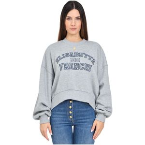 Elisabetta Franchi, Sweatshirts & Hoodies, Dames, Grijs, XL, Katoen, Grijze College Logo Sweater