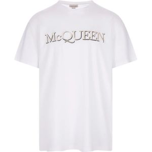 Alexander McQueen, Tops, Heren, Wit, M, Katoen, Witte Katoenen T-shirt met Geborduurd Logo