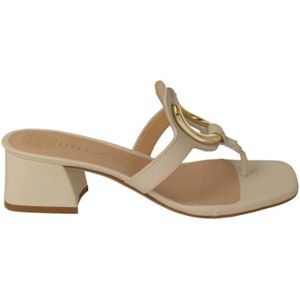 Unisa, Schoenen, Dames, Beige, 38 EU, Leer, Witte leren blokhak muiltjes