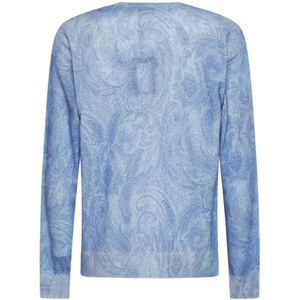 Etro, Truien, Heren, Blauw, XL, Wol, Gebreide C-Hals Sweaters