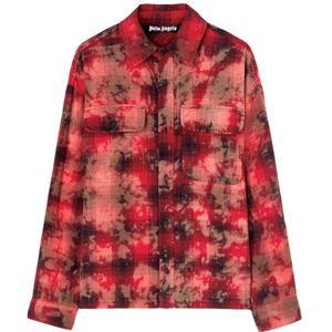 Palm Angels, Overhemden, Heren, Rood, M, Katoen, Rode Curved Logo Check Shirt