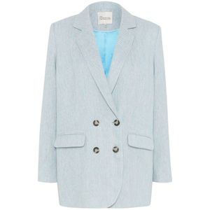 My Essential Wardrobe, Klassieke Blazer met Lange Mouwen en Klepzakken Blauw, Dames, Maat:S