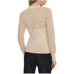 Guess, Truien, Dames, Beige, L, Beige Gebreide Trui Ronde Hals Lange Mouw