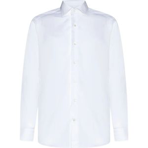 D4.0, Overhemden, Heren, Wit, L, Katoen, Witte Katoenen Overhemd met Lange Mouwen