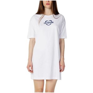 Love Moschino, Witte Katoenen Zomerjurk Wit, Dames, Maat:XS