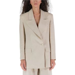 Nineminutes, Linnen dubbelrij blazer Beige, Dames, Maat:M