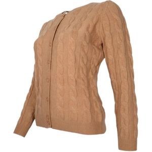 Cashmere Company, Truien, Dames, Beige, XS, Wol, Beige Cashmere Cardigan Treccia Donna