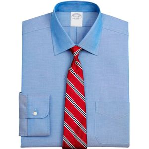 Brooks Brothers, Overhemden, Heren, Blauw, S, Katoen, Middelblauwe Traditionele Pasvorm Stretch Supima Katoen Non-Iron Overhemd met Ainsley Kraag
