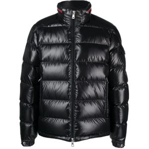 Moncler, Jassen, Heren, Zwart, L, Polyester, Gewatteerde Bourne Jas met Veren Vulling