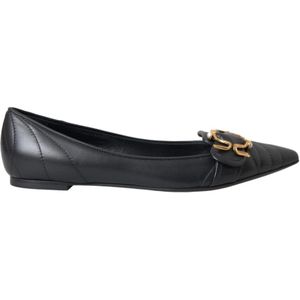 Dolce & Gabbana, Schoenen, Dames, Zwart, 37 EU, Leer, Zwarte Devotie Leren Platte Schoenen