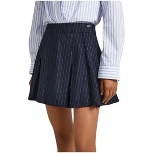 Pepe Jeans, Mini Katoenen Rok met Geplooide Details Blauw, Dames, Maat:M