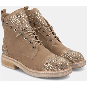 Alma EN Pena, Schoenen, Dames, Beige, 36 EU, Veters Glanzende Enkellaarzen