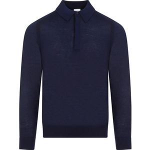 PS By Paul Smith, Tops, Heren, Blauw, M, Wol, Navy Blue Merino Wool Polo Sweater