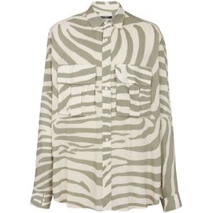 Balmain, Overhemden, Heren, Beige, L, Zebra print shirt