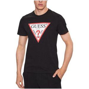 Guess, Tops, Heren, Zwart, XS, Katoen, Zwart T-shirt met reguliere pasvorm