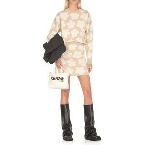 Kenzo, Truien, Dames, Beige, L, Katoen, Beige Sweater met Hana Dots Patroon