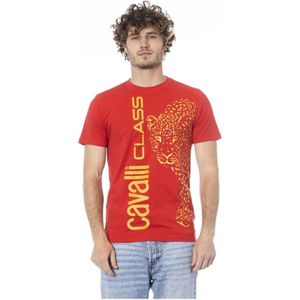 Cavalli Class, Tops, Heren, Rood, XL, Katoen, Rode Logo Print Crew Neck T-Shirt