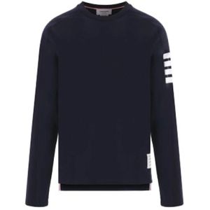 Thom Browne, Sweatshirts & Hoodies, Heren, Blauw, S, Katoen, Blauw T-shirt met lange mouwen en 4bar detail