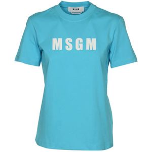 Msgm, Tops, Dames, Blauw, XS, Katoen, Blauwe T-shirts en Polos