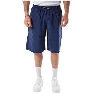 Family First, Korte broeken, Heren, Blauw, XL, Polyester, Relaxte Bermuda Shorts in Cupro