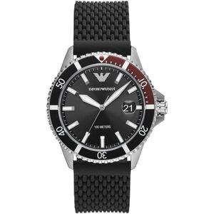 Emporio Armani, Mario Siliconen Horloge Zwart Ar 11341 Zwart, Heren, Maat:ONE Size