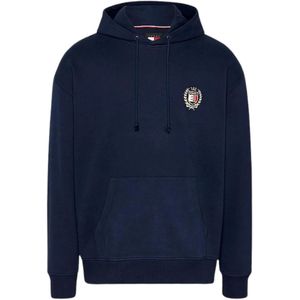 Tommy Hilfiger, Sweatshirts & Hoodies, Heren, Blauw, M, Katoen, Blauwe hoodie met geborduurd logo