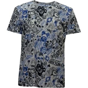 Moschino, Tops, Heren, Veelkleurig, XL, Katoen, Witte T-shirt met Logo Print