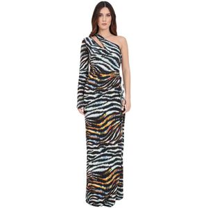 Just Cavalli, Tijgerprint One Shoulder Maxi Jurk Veelkleurig, Dames, Maat:S