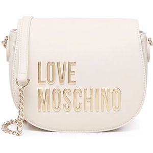 Love Moschino, Tassen, Dames, Wit, ONE Size, Witte Schoudertas met Gouden Details