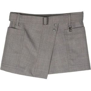 LOW Classic, Grijze Wollen Rok met Asymmetrische Zoom Grijs, Dames, Maat:S