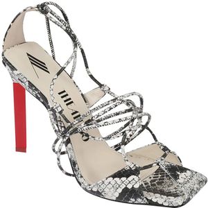 The Attico, Schoenen, Dames, Grijs, 37 EU, Leer, Adele Slangenprint Hoge Hak Sandalen